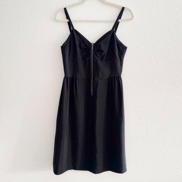 BARNEYS NEW YORK CO-OP 100% SILK ZIPPER FRONT BLACK SILK DRESS - SIZE MEDIUM - Picture 4 of 8